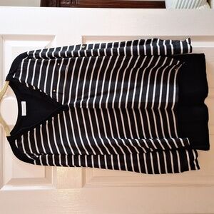 Calvin Klein women's blouse black and white stripe Vneck Long sleeve  Sz lg